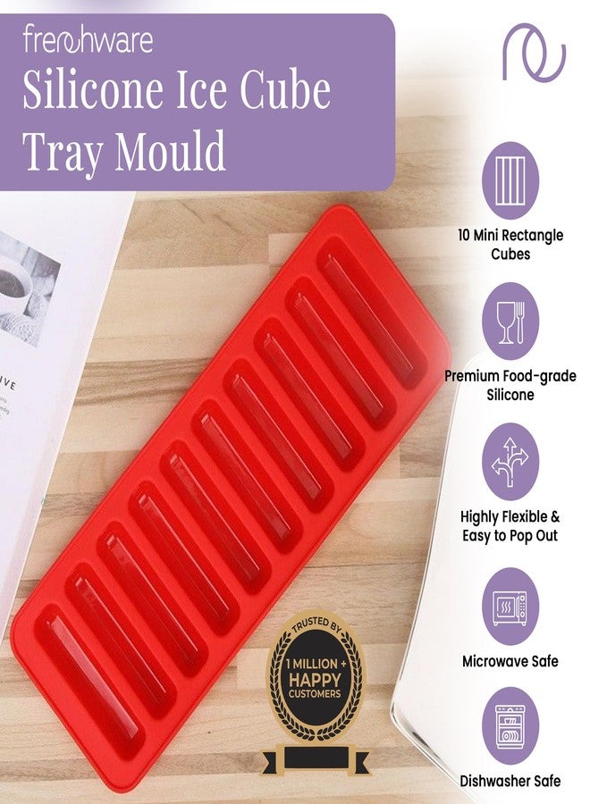 أدوات فرنسية قالب مكعبات ثلج متعدد الاستخدامات من فرينشوير، عبوة من قطعة واحدة، مصنوع من السيليكون، أشكال مستطيلة صغيرة، قالب ذو 10 تجاويف للفريزر، الكوكتيل، الويسكي، القهوة، عصير الفاكهة (10 × 26 × 2 سم، أحمر) - Image 2